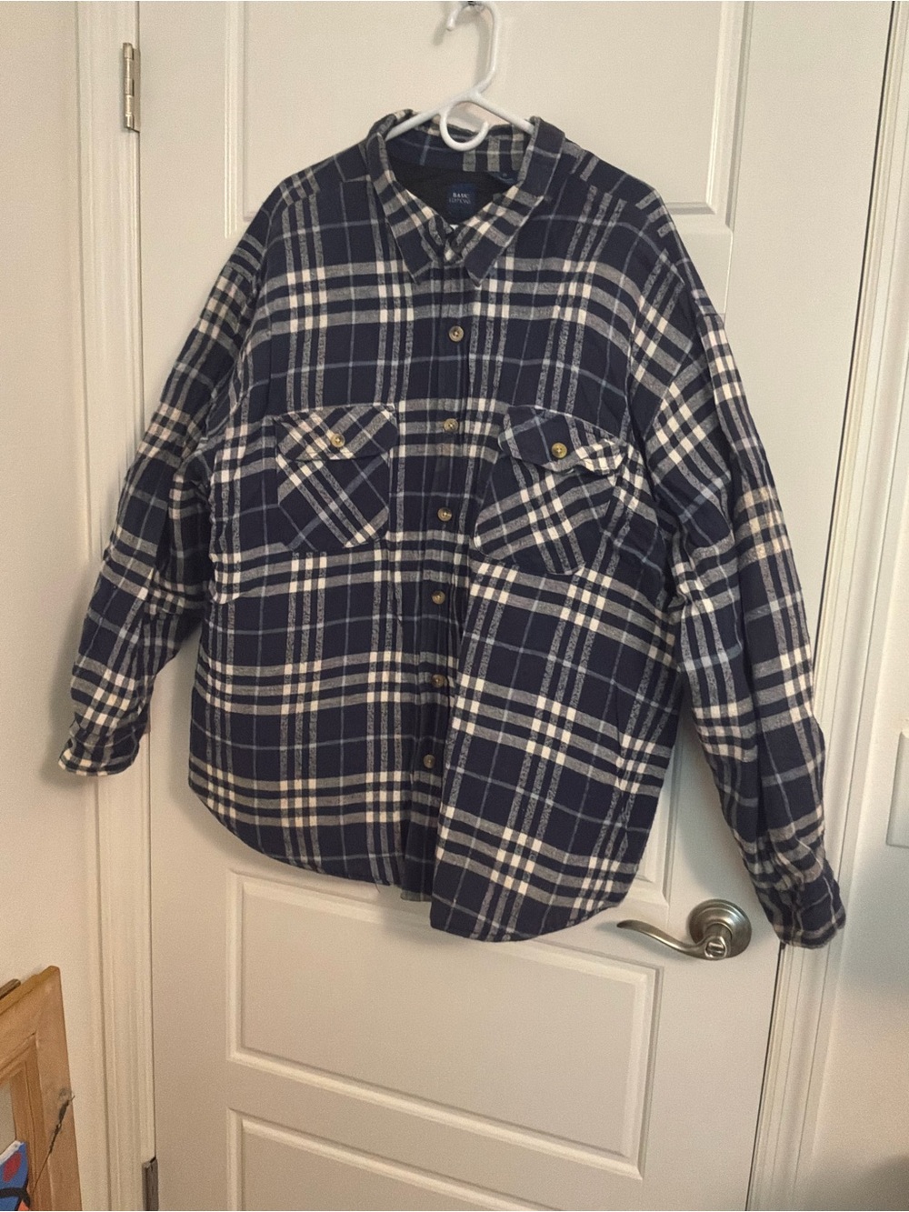 Classic Men's Navy & White Plaid Flannel Shirt Jacket 2X
